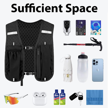 Unisex Running Vest with Phone Holder & Storage Adjustable Hydration Vest Lightweight & Breathable Running Backpack for Running Cycling Hiking
