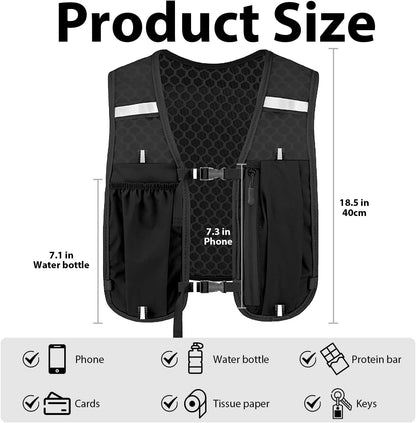 Unisex Running Vest with Phone Holder & Storage Adjustable Hydration Vest Lightweight & Breathable Running Backpack for Running Cycling Hiking